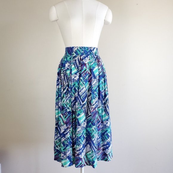 Vintage Dresses & Skirts - Vintage blue  green abstract midi skirt